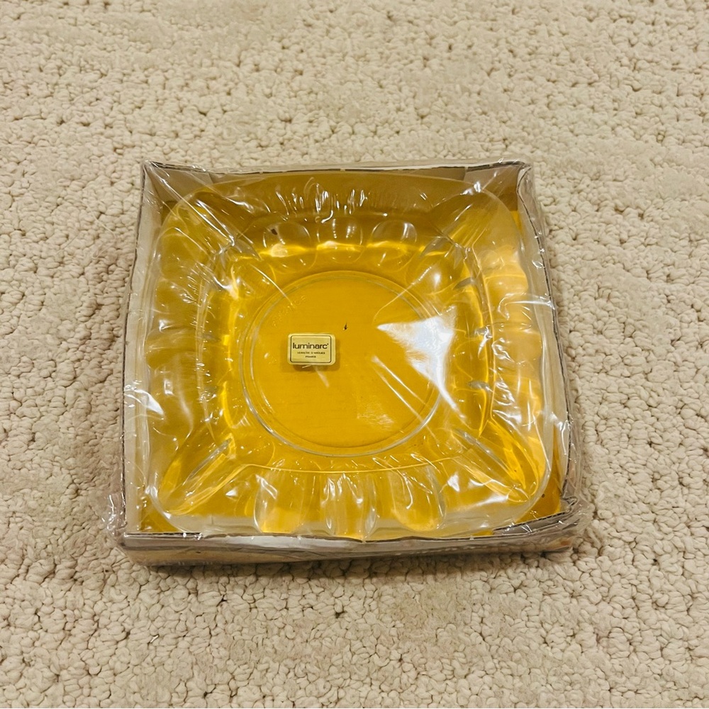 Vintage Luminarc Cendrier Club Glass Ashtray, Square Made In France, New In Box